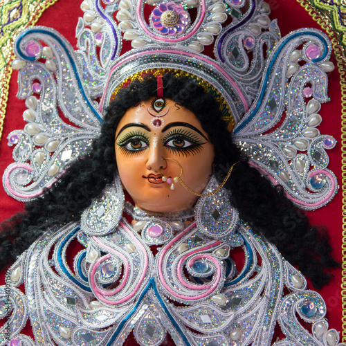 Decorated idol of Hindu Goddess Durga. photo