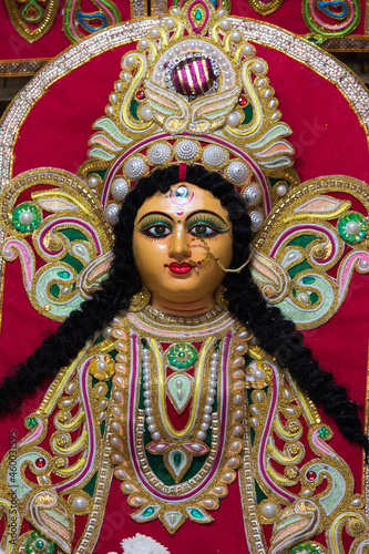 Close up of face of Hindu Goddess Durga with use of selective focus