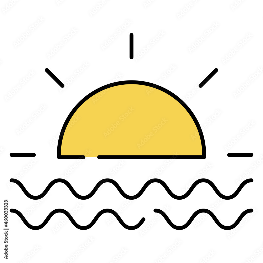 Sundown with water waves denoting concept of sunset Sundown with water waves denoting concept of sunset