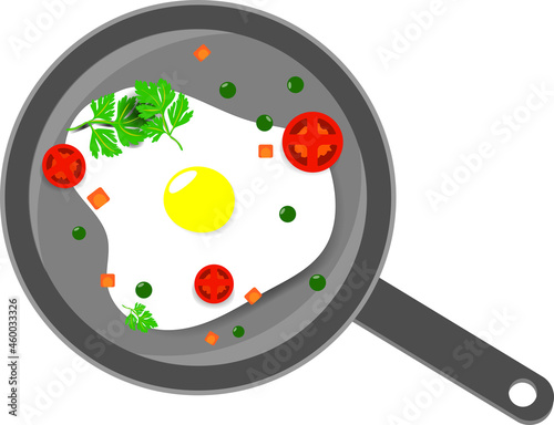 Frying pan with breakfast fried eggs illustration isolated vector
