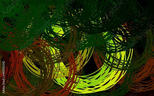 Dark Green, Yellow vector backdrop with curved lines.