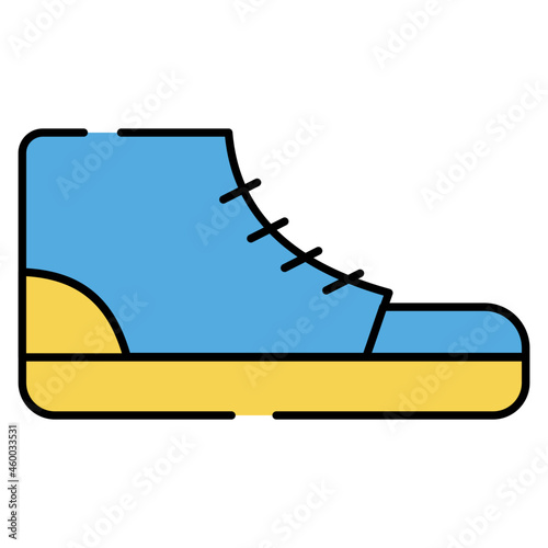 Adventurous footwear icon, flat design of ankle shoe