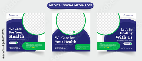 Set of medical healthcare service social media post design for hospital doctor clinic and dentist health business marketing ads banner templates
