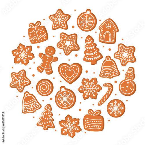 Big set Christmas gingerbread. Hand drawn vector illustration.