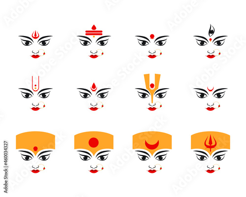 illustration of Goddess Durga Face icon, happy durga puja, subh navratri 