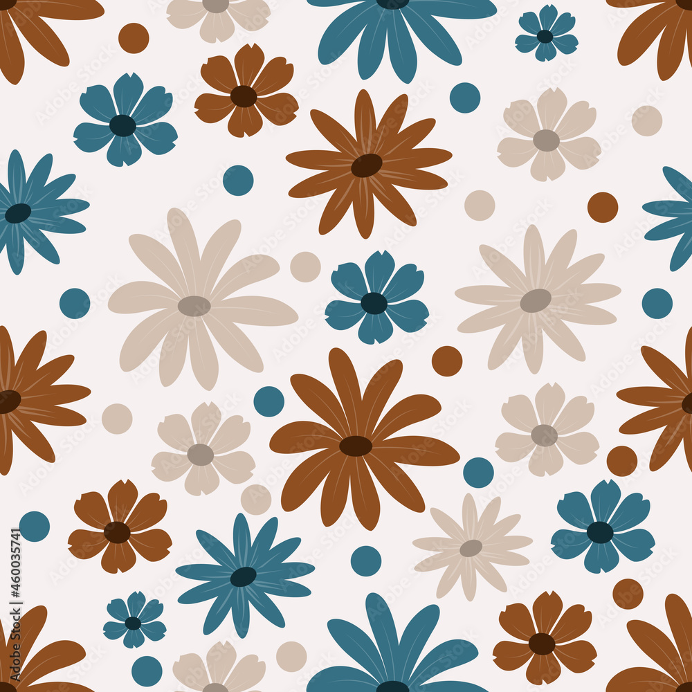 Floral seamless pattern in blue and brown background