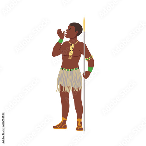 African man warrior in traditional national clothes shouting loudly cartoon vector illustration