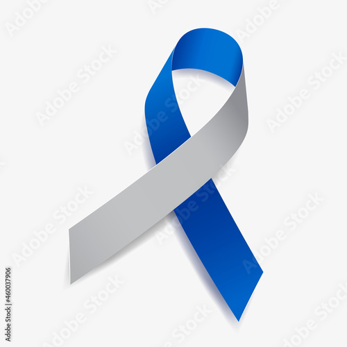 Blue and gray ribbon awareness Diabetes. Isolated on white background. Vector  illustration.