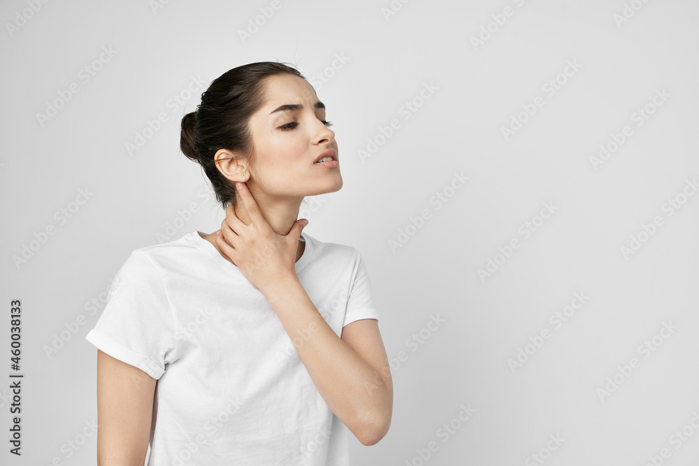 woman painful syndrome discomfort isolated background woman painful syndrome discomfort isolated background