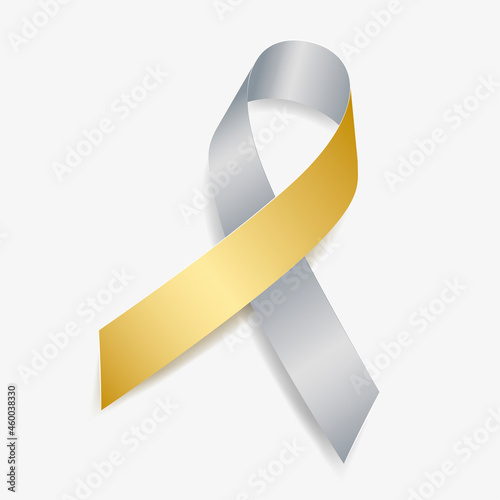 Silver ribbon awareness Brain Disabilities, Disabled Children, Encephalitis, Parkinson’s Disease, Schizophrenia. Isolated on white background. Vector illustration.
