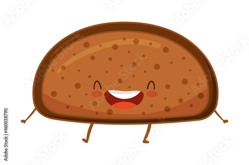 Bakery food cartoon character. Cute piece of bread with funny smiling face vector illustration