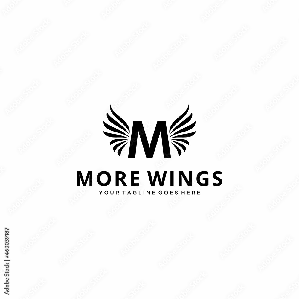 Creative Illustration modern M with wings sign luxury geometric logo design template
