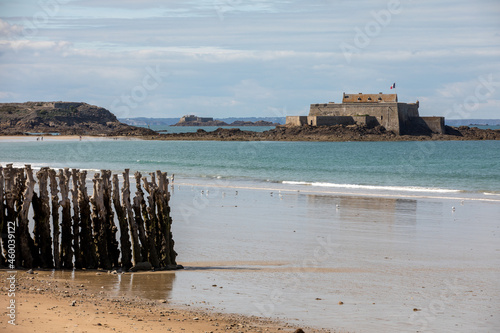  View of the Fort National and beach n Saint Malo  Brittany  France