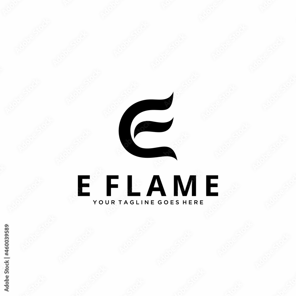 Creative Illustration modern E like fire flame sign luxury geometric logo design template