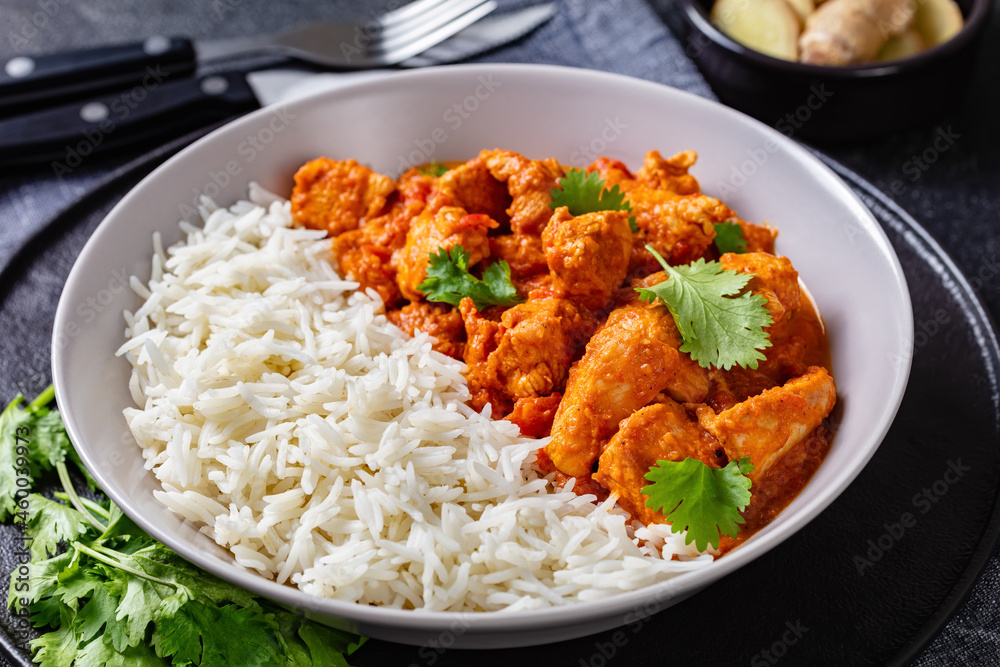 butter chicken, curry of spicy chicken with rice butter chicken, curry of spicy chicken with rice
