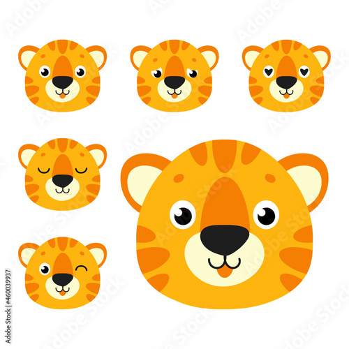 Cute tiger. Wild animal. Cartoon character. Colorful vector illustration. Isolated on white background. Design element. Template for your design  books  stickers  cards.