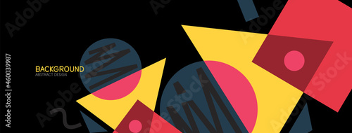Abstract background. Blocks, lines, triangles, circles composition. Techno or business concept for wallpaper, banner, background, landing page