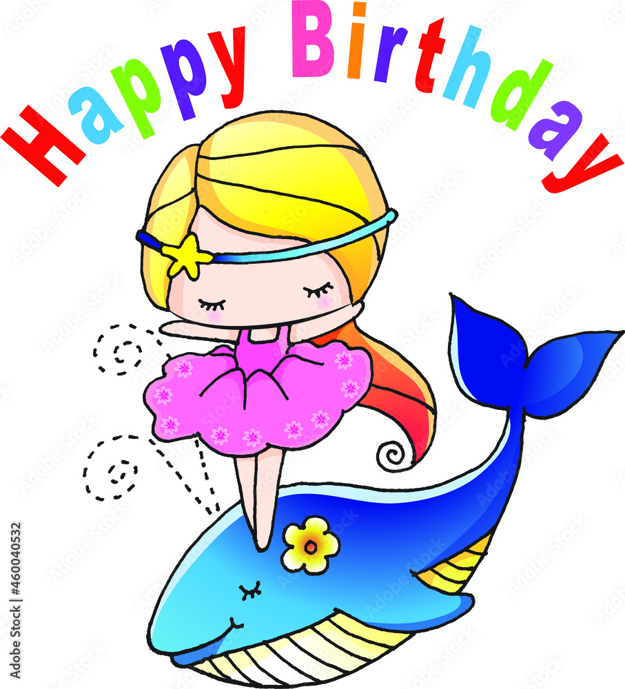 Naklejka premium vector cartoon girl happy birthday card