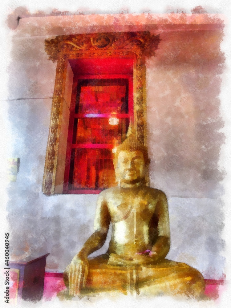 Obraz premium Ancient architecture of Thailand watercolor style illustration impressionist painting.