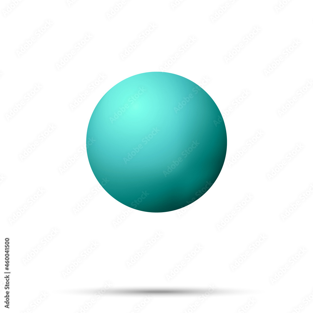 Glass green ball or precious pearl. Glossy realistic ball, 3D abstract vector illustration highlighted on a white background. Big metal bubble with shadow