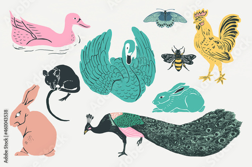 Vintage animals vector stencil pattern collection