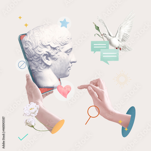 Online dating matching vector Greek god statue aesthetic social media post