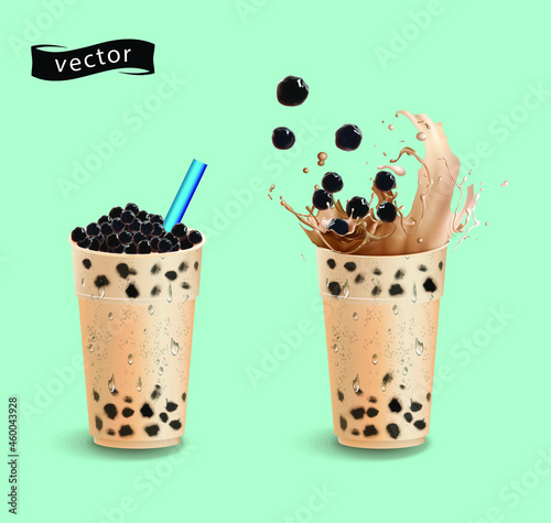 Bubble milk tea, Different sorts of Boba. Yummy drinks. Ads with delicious tapioca. Restaurant cafe menu, template design. Food flyer. Chalk board, retro menu restaurant poster.