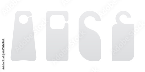 Hotel door hanger tags template icon signs set flat style design vector illustration. Empty door flyer or do not disturb mock up isolated on white background.