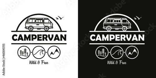 Photo Campervan - vector illustration - Van - Vanlife - wild and free