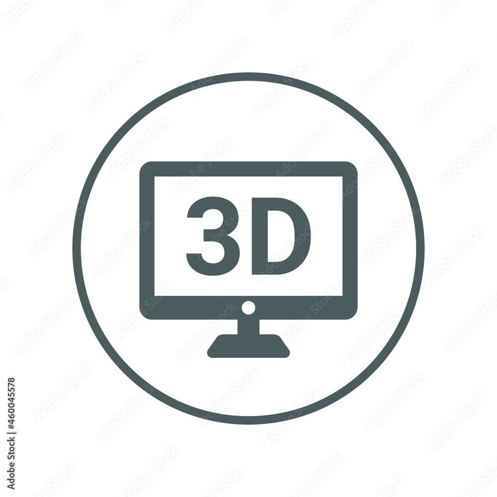 3d, display, screen icon. Gray vector design.