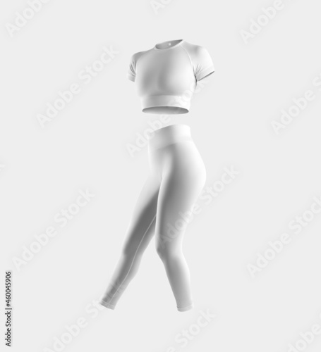 Mockup of white compression underwear  short t-shirt  leggings  3D rendering  isolated on background.