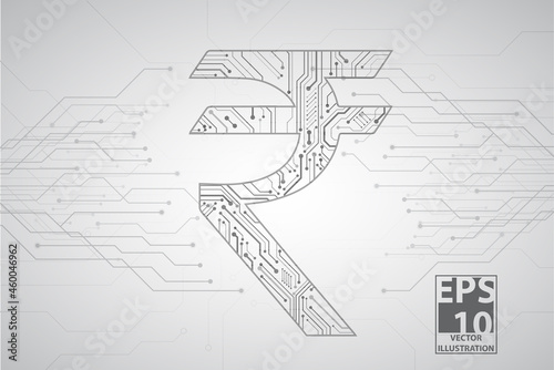 Indian Rupee shape with circuit lines, Technology Background, Digital India Concept. Digital Money. Vector Illustration