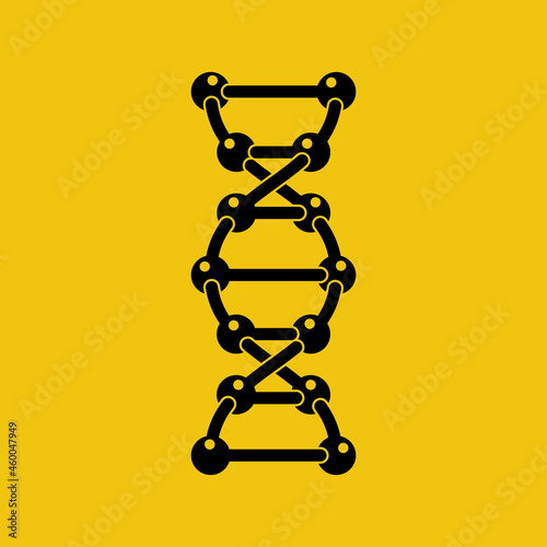 DNA icon. Black silhouette abstract structure of DNA. Vector illustration flat design. Isolated on background. Scientific spiral DNA. The structure of molecules.