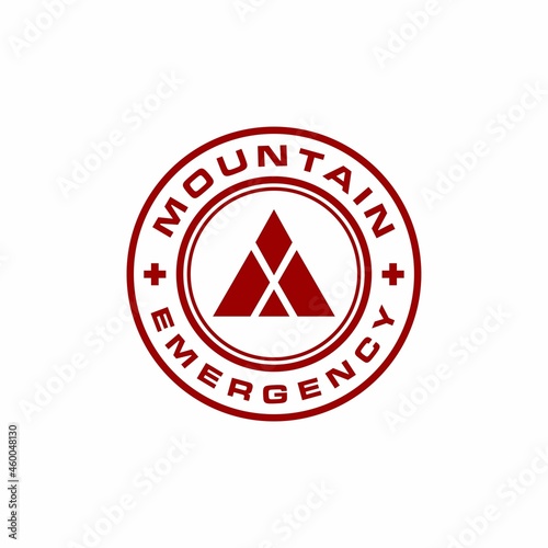 Vintage Mountain Emergency, Mountain Rescue, Mountain Patrol Symbol, Outdoor Adventure Logo Vector Illustration.