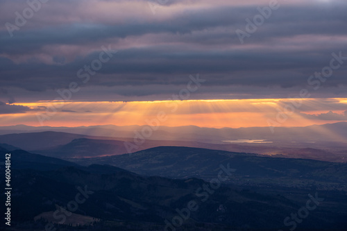 Fototapeta Naklejka Na Ścianę i Meble -  Sunset over Poland countryside from High Tatras mountains