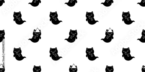 cat seamless pattern Halloween spooky ghost japan kitten cartoon vector pet repeat wallpaper character tile background gift wrapping paper scarf isolated illustration doodle design