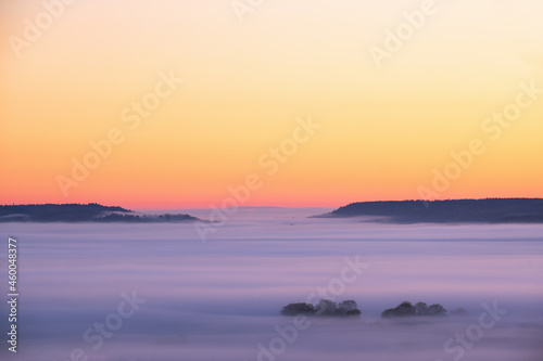 Misty landscape view at dawn