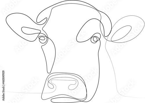 portrait of domestic beautiful cow standing in stall at farm. Vector illustration