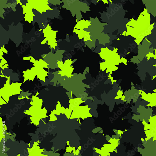 Camouflage seamless pattern of maple leaves. Abstract modern floral endless background in military style for fabric and fashion print. Vector ilustration.