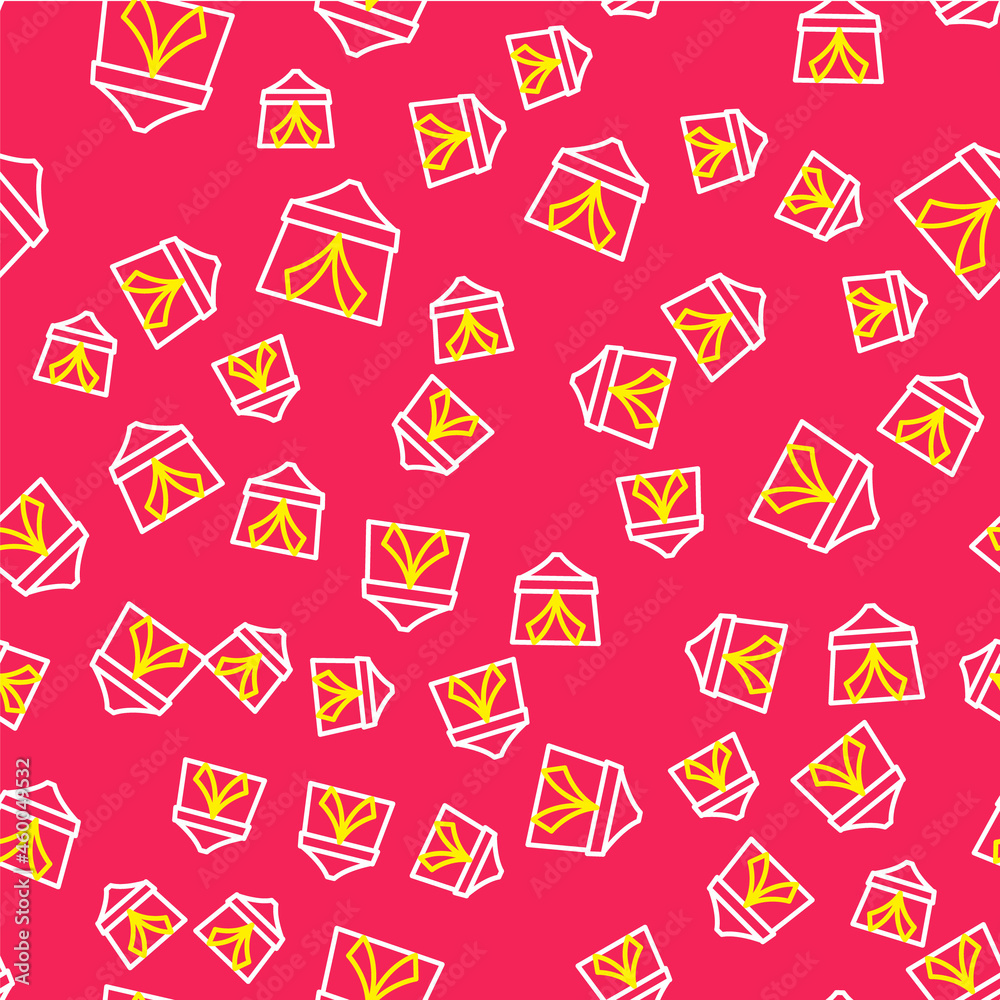 Line Circus tent icon isolated seamless pattern on red background. Carnival camping tent. Amusement park. Vector Line Circus tent icon isolated seamless pattern on red background. Carnival camping tent. Amusement park. Vector