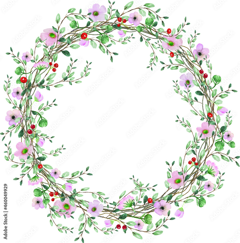 Beautiful vintage watercolor circle flower wreath for happy event decoration - vector illustration artwork