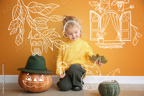 Cute little girl with pumpk...