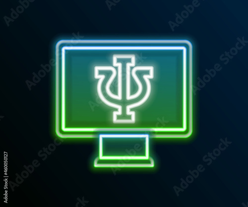 Glowing neon line Online psychological counseling distance icon isolated on black background. Psychotherapy, psychological help, psychiatrist online consulting. Colorful outline concept. Vector