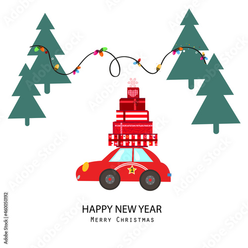 New year gift race car cute Christmas greeting card