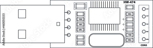 USB-TTL converter vector diagram. Illustration of USB-TLL converter. photo