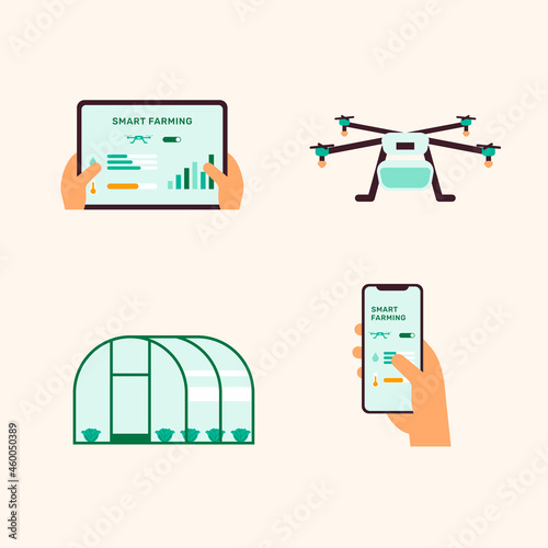 Smart farming icon vector digital agricultural technology set