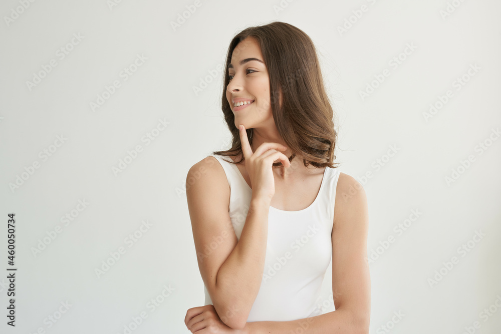 cheerful woman smile emotions clear skin light background cheerful woman smile emotions clear skin light background