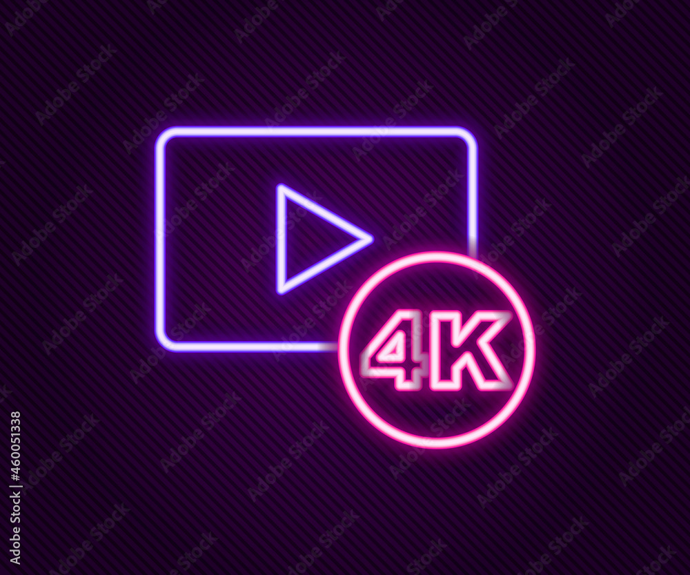 Glowing neon line Screen tv with 4k Ultra HD video technology icon isolated on black background. Colorful outline concept. Vector Glowing neon line Screen tv with 4k Ultra HD video technology icon isolated on black background. Colorful outline concept. Vector
