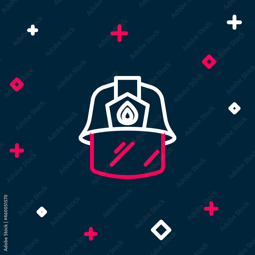 Line Firefighter helmet or fireman hat icon isolated on blue background. Colorful outline concept. Vector