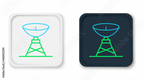 Line Satellite dish icon isolated on white background. Radio antenna, astronomy and space research. Colorful outline concept. Vector